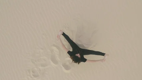 Yoga Class Desert | Aerial View | Drone Aerial Stock Footage 119908807