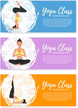 Yoga class horizontal flyers in flat style Stock Illustration