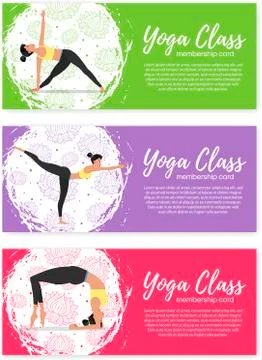Yoga class horizontal flyers in flat style Stock Illustration