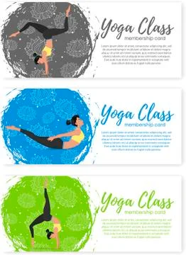 Yoga class horizontal flyers in flat style Stock Illustration