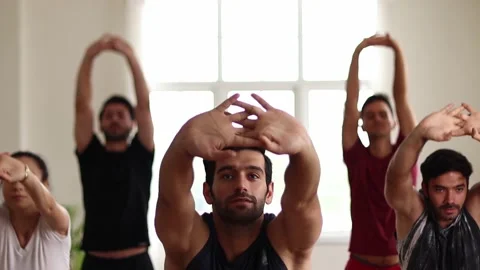Yoga class multi racial group. Stock Footage 167642762