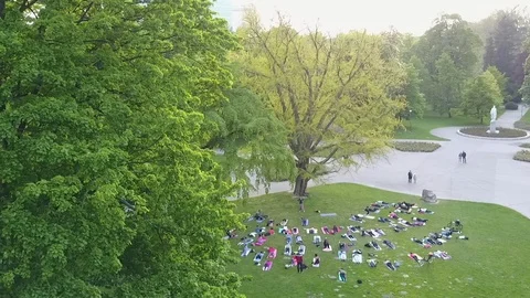 Yoga Class at Park Video stock 92618210