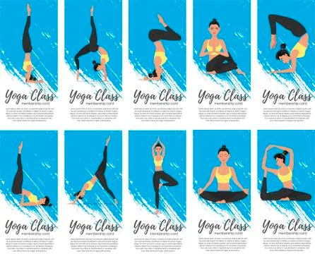 Yoga class vertical flyers in flat style Stock Illustration
