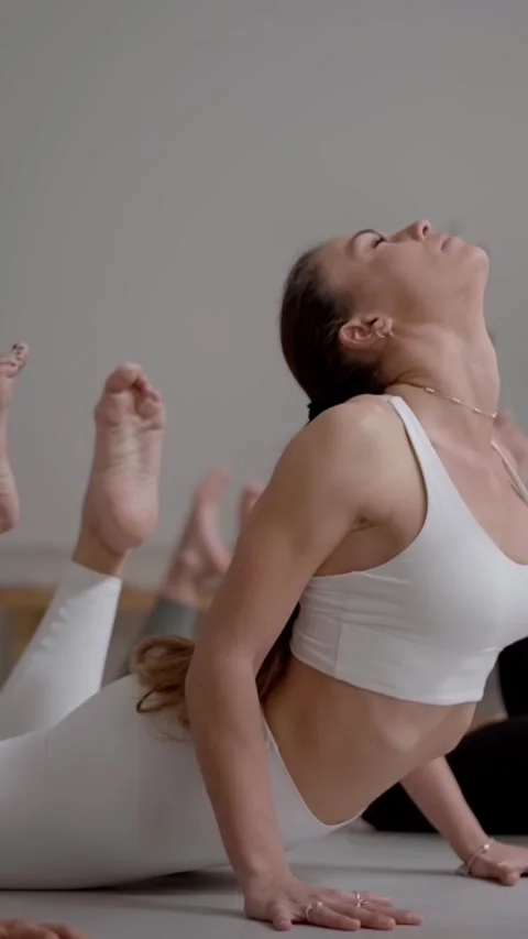 Yoga class young athletics group of woman exercising healthy lifestyle Stock Footage 269239003