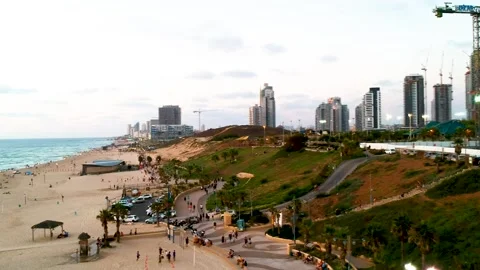 Yoga classes on the beach in Rishon Le Zion. Healthy Living. Stock Footage 135693550