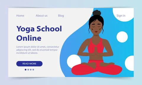 Yoga classes online. Landing page. Web site yoga school. A pretty African girl Stock Illustration