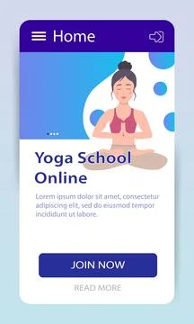 Yoga classes online. Landing page. Web site yoga school. A pretty European girl Stock Illustration