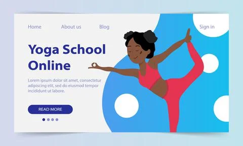 Yoga classes online. Landing page. Web site yoga school. A pretty African girl Stock Illustration