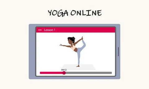 Yoga classes online without leaving home. A pretty African girl shows an asana Stock Illustration