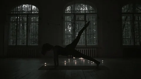 Yoga in darkness finish Stock Footage 92128332