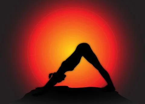 Yoga Downward Dog Pose Sun Background Stock Illustration