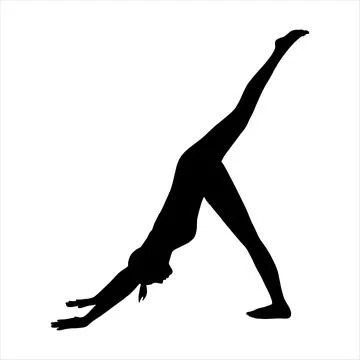 Yoga downward facing three legged dog pose or Svanasana silhouette. Female yoga Stock Illustration