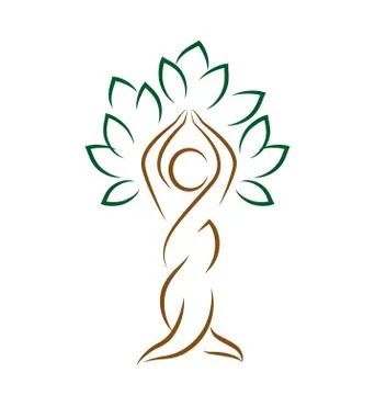 Yoga emblem with abstract tree pose isolated on white Stock-Illustration