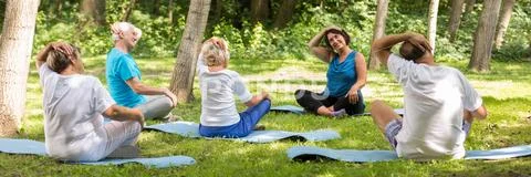 Yoga on exercise mat Stock Photos