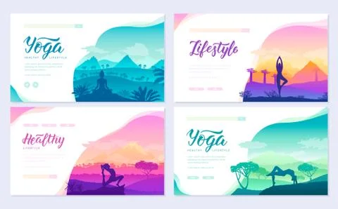 Yoga exercise on the top of the mountains surrounded by nature. Healthy Stock Illustration