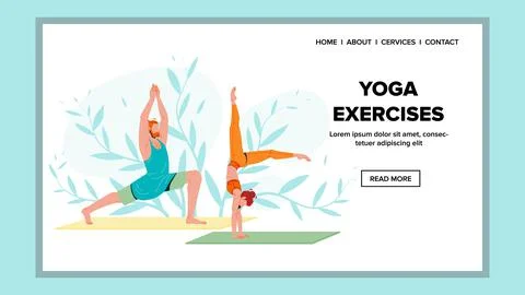 Yoga Exercises Practicing Man And Woman Vector Illustrazione stock