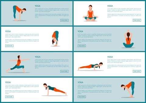 Yoga Exercises Web Pages Set Vector Illustration Ilustración de archivo
