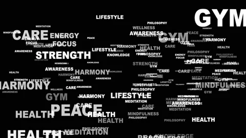 YOGA Exploding Keywords Animation, Background, Loop Stock Footage 136544155