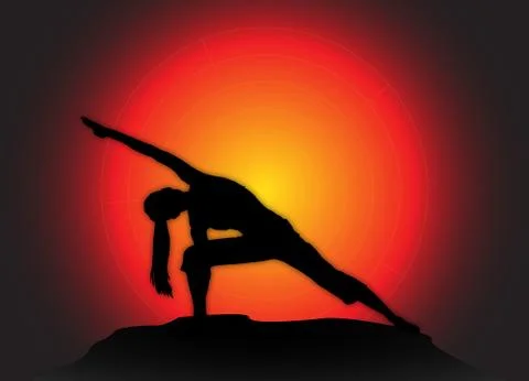 Yoga Extended Angle Pose Sun Background Stock Illustration