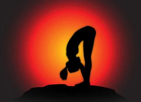 Yoga Forward Bend Pose Sun Background Stock Illustration