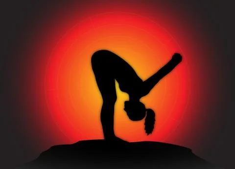 Yoga Forward Fold Pose Sun Background Stock Illustration