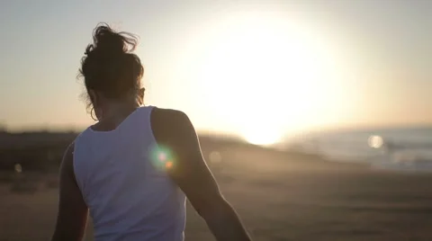 Yoga girl beach sunrise helathy lifestyle Stock Footage