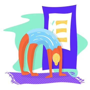 Yoga girl which watching tutorials on a smartphone Stock Illustration