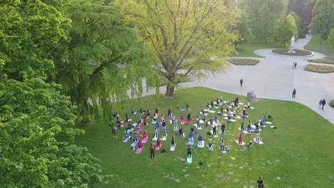 Yoga Group at Park Vídeo Stock 92618208
