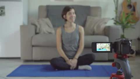 Yoga Instructor Greeting on Camera Video stock 143186752