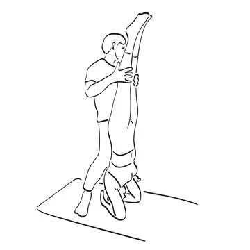 Yoga instructor guiding student perform head stand pose or Sirsasana Stock Illustration