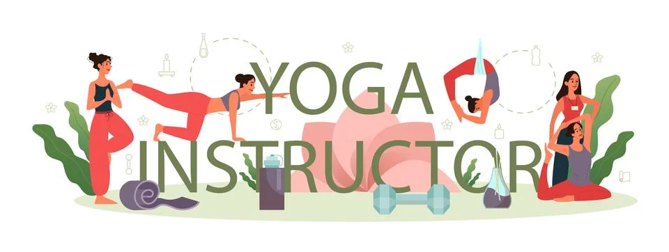 Yoga instructor typographic header concept. Asana or exercise for Stock Illustration