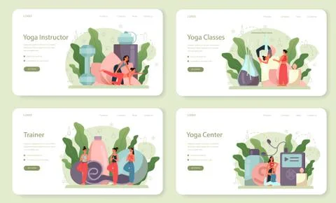 Yoga instructor web banner or landing page set. Asana or exercise Stock Illustration