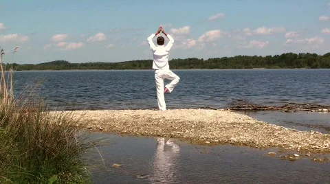 Yoga on the lake Stock Footage 752667