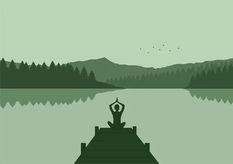 Yoga on the lake Stock Illustration