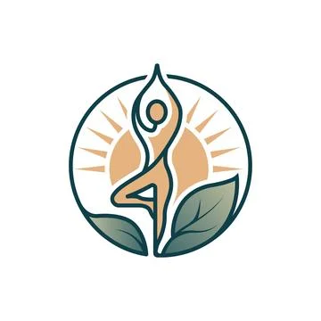 Yoga Leaf Logo Design with Wellness Meditation Natural Lifestyle Symbol Иллюстрация