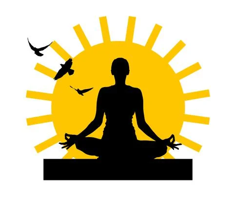 Yoga logo on the background of the sun. Vector illustration Stock Illustration