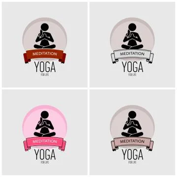 Yoga logo design. Vector artwork of woman practicing yoga in sitting position Illustrazione stock