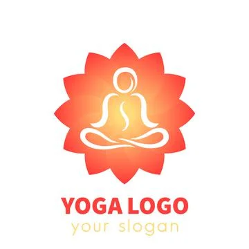 Yoga logo elements, outline of man meditating over lotus flower, vector illus イラスト素材