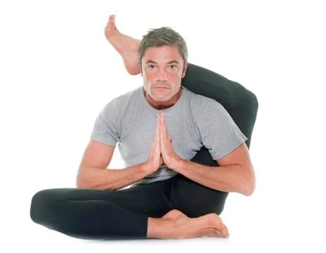 Yoga man in studio 스톡 사진