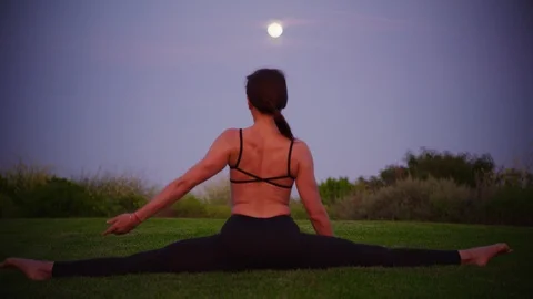 Yoga master doing yoga session at park, view with full moon Stock Footage 130052835