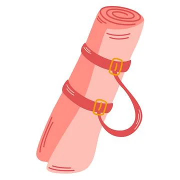 Yoga mat. Exercise Mat, Rolled Yoga Mat, Yoga Strap, Carrying Case, Gym Rat.  Stock Illustration