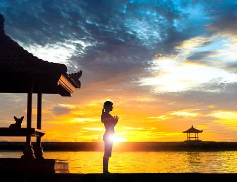 Yoga Meditation at Beach Stock Photos