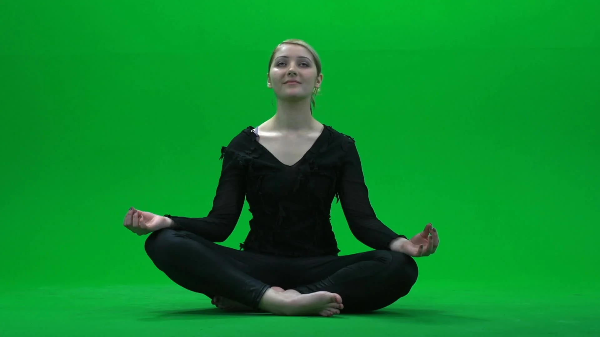 Woman Doing Yoga Meditation. Green Screen Stock Footage - Video of