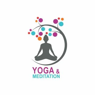 Yoga Meditation Tree Moon Creative Colorful Logo Symbol Vector Stock Illustration