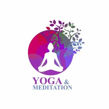 Yoga Meditation Tree Moon Creative Colorful Logo Symbol Vector Stock Illustration
