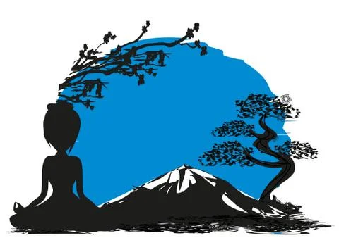 Yoga on Mountain Stock Illustration