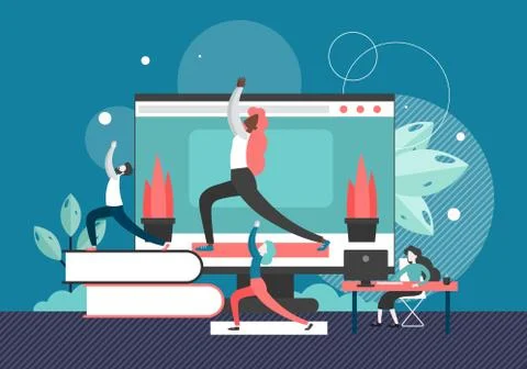 Yoga in office, vector flat style design illustration Stock Illustration