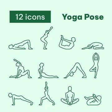 Yoga pose, Basic yoga pose icon set, outline style icons Stock Illustration