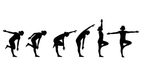 Yoga Pose Progression from Beginner to Advanced Silhouettes Stock Illustration