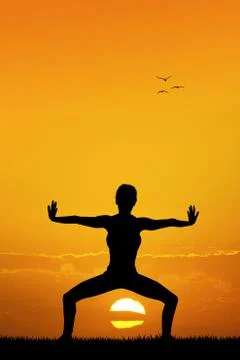 Yoga pose at sunset Stock Illustration